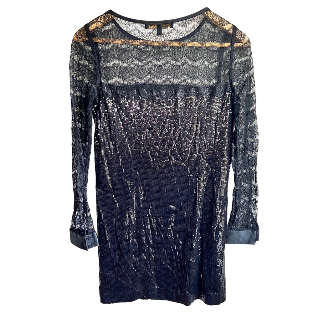 Vampire Whimsigoth Y2k Dark Romance Black Sequin Lace‎ Long Sleeve Mini Dress 0